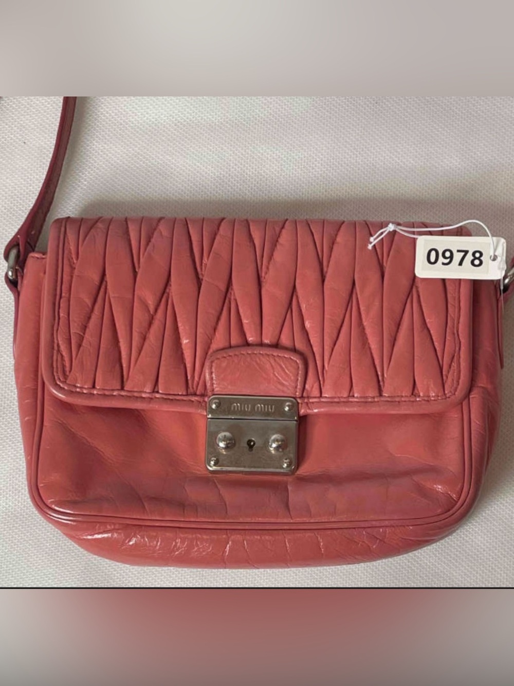 Miu Miu Coral Quilted Leather Clutch with Metal Push-Lock